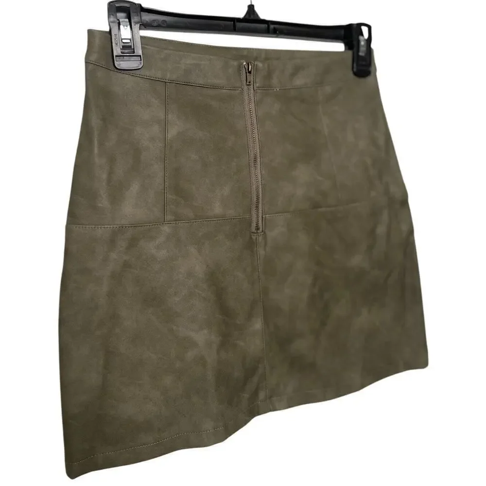 Shinestar Mini Skirt, Women's S OliveGreen Faux Leather Pockets 55%Viscose Lined